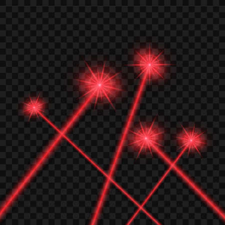 Abstract red laser beam. Isolated on transparent black background. Vector stock illustration.