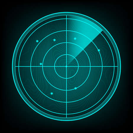 Realistic radar in searching. Radar screen with the aims. Vector stock illustrationのイラスト素材