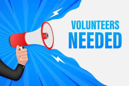 Hand Holding Megaphone with volunteers needed. Megaphone banner. Web design. Vector stock illustrationのイラスト素材