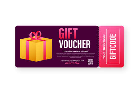 Template red and blue gift card. Vector Gift Voucher with Coupon Code. Discount voucher. Vector stock illustrationのイラスト素材