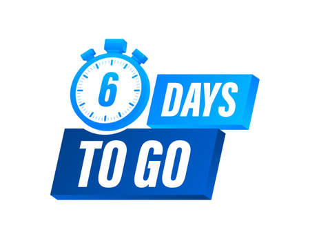 6 Days to go. Countdown timer. Clock icon. Time icon. Count time sale. Vector stock illustrationのイラスト素材