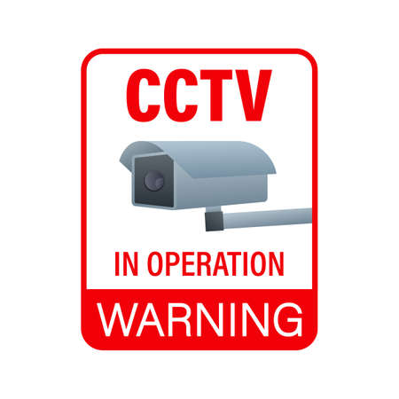 Icon with cctv on white background. Silhouette symbol. Camera icon. Caution warning sign sticker. Closed Circuit Television, CCTV. Vector stock illustrationのイラスト素材