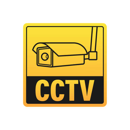Icon with cctv on white background. Silhouette symbol. Camera icon. Caution warning sign sticker. Closed Circuit Television, CCTV. Vector stock illustrationのイラスト素材