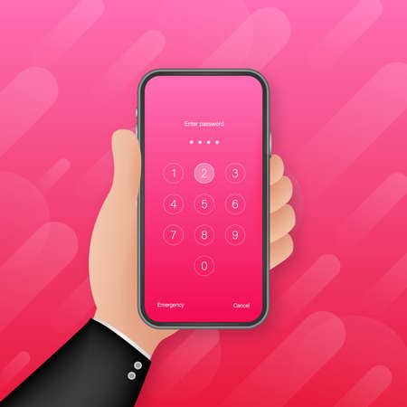 Screen lock authentication password smartphone background template. Illustration of phone ID recognition screenlock password or lockscreen passcode numbers displayのイラスト素材
