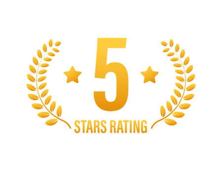 5 star rating. Badge with icons on white background. Vector illustrationのイラスト素材