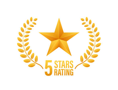 5 star rating. Badge with icons on white background. Vector illustrationのイラスト素材