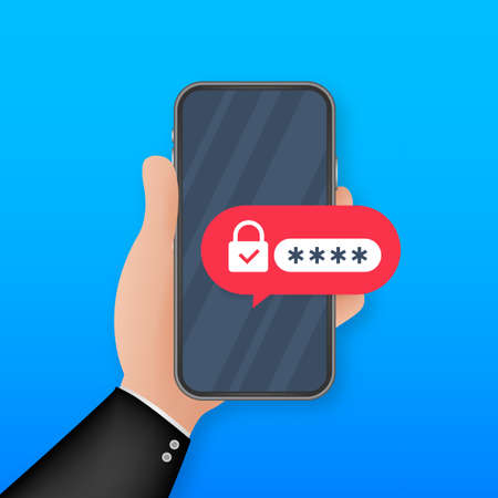 Two step authentication vector illustration, flat cartoon smartphone and computer safety login or signin. Vector stock illustrationのイラスト素材