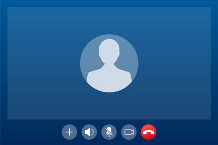 Incoming video call on laptop. Laptop with incoming call, man profile picture and accept decline buttons. Vector stock illustrationのイラスト素材