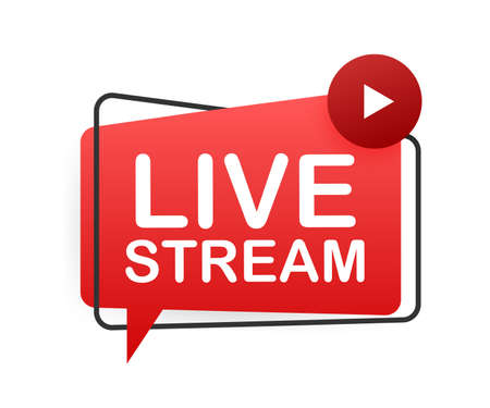 Live stream flat- red vector design element with play button. Vector illustrationのイラスト素材