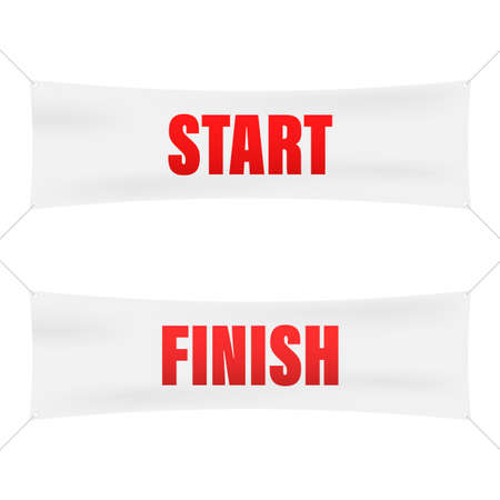 Start finish. Winner banner. Flat line cartoon vector illustrationのイラスト素材