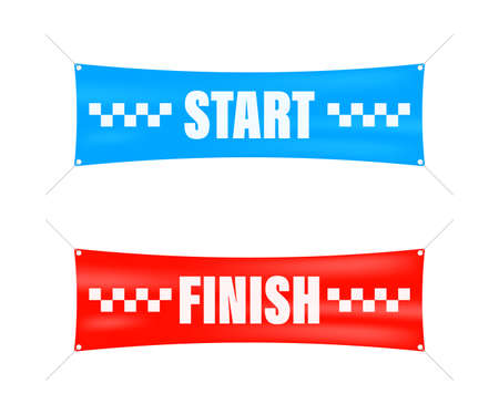 Start finish. Winner banner. Flat line cartoon vector illustrationのイラスト素材