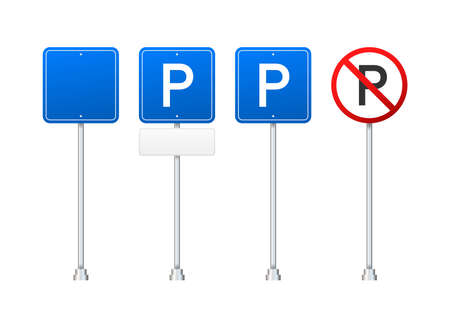 Template with blue parking. icon, label. Parking on white background. Web element. Vector stock illustrationのイラスト素材