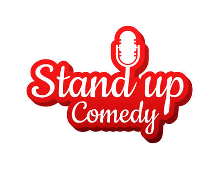 Stand up in flat style on red background. Retro microphone icon. Mic stand. Vector stock illustrationのイラスト素材