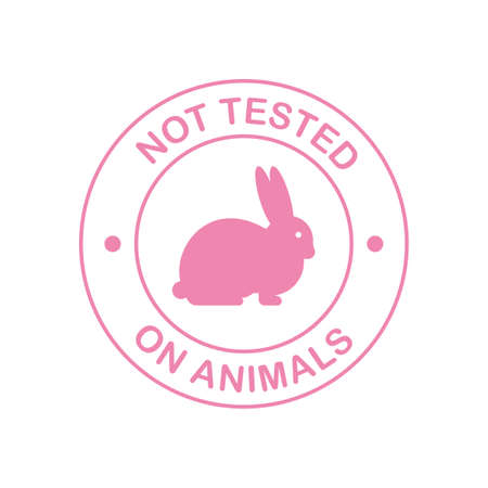 Not tested on animals. Cruelty free Pink banner. Vegan emblem. Packaging design. Natural product. Vector stock illustrationのイラスト素材
