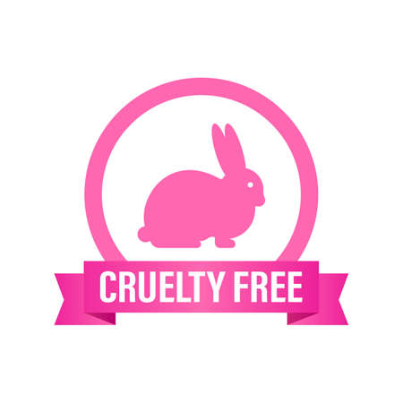 Cruelty free Pink banner. Vegan emblem. Packaging design. Natural product. Vector stock illustrationのイラスト素材