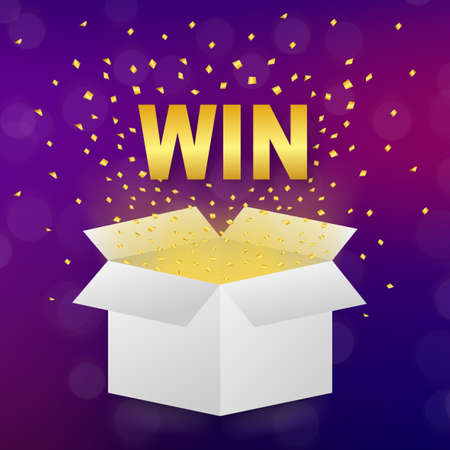 White win box on light background. Winner poster. Surprise present. Vector stock illustrationのイラスト素材