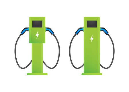 Electric vehicle charging station icon. Flat ev charge. Electric car. Vector stock illustration.のイラスト素材