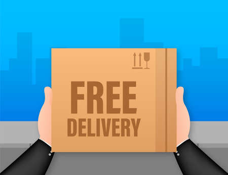 Free delivery. Web banner for Delivery Services and E-Commerce. Vector stock illustration.のイラスト素材