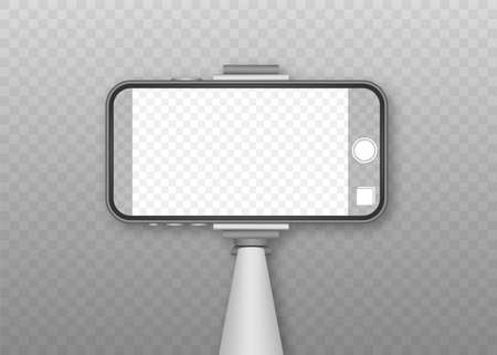 Monopod Selfie stick with empty smartphone screen. Stick for selfie. Vector stock illustration.のイラスト素材