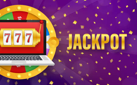 Retro banner for game background design. Winner banner. Slot machine with lucky sevens jackpot....