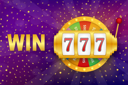 Retro banner for game background design. Winner banner. Slot machine with lucky sevens jackpot. Vector stock illustration.のイラスト素材
