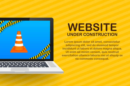Website Under construction sign on laptop. Vector illustration for website.のイラスト素材