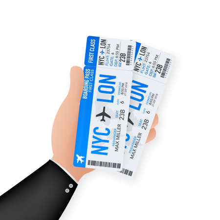 Airline boarding pass tickets to plane for travel journey. Airline tickets. Vector stock...