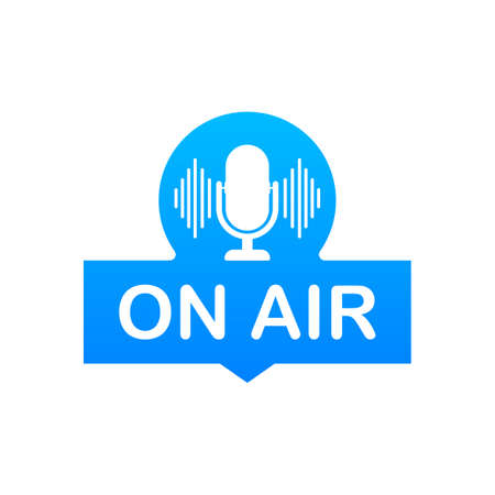 Podcast icon like on air live. Podcast. Badge, icon, stamp. Radio broadcasting or streaming. Vector illustration.のイラスト素材