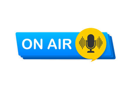 Podcast icon like on air live. Podcast. Badge, icon, stamp. Radio broadcasting or streaming. Vector illustration.のイラスト素材