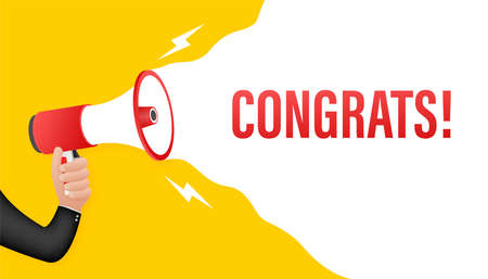 Hand holding megaphone - Congrats. Vector stock illustration.のイラスト素材