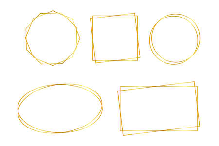 Vector golden frame with lights effects. Rectangle banner. Glowing magic frame. Vector stock illustrtaion.のイラスト素材