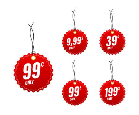 Discount sticker. Template with 99 only. Vector template design. Sale, price tag. Sale banner badge. Special offer price sign. Vector stock illustration.のイラスト素材