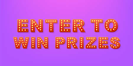 Retro light text enter to win prizes. Retro light bulb. Vector stock illustration.のイラスト素材