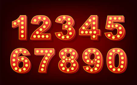 Retro light text, great design for any purposes. Vector retro light bulb alphabet, number. Vector stock illustration.のイラスト素材