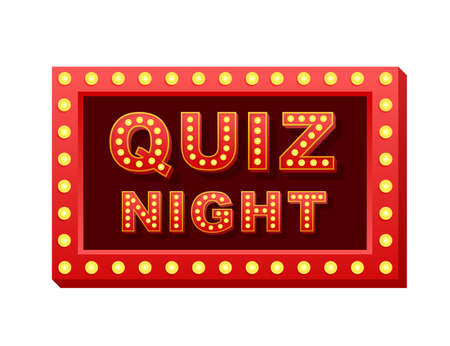 Retro light text quiz night. Retro light bulb. Vector stock illustration.のイラスト素材
