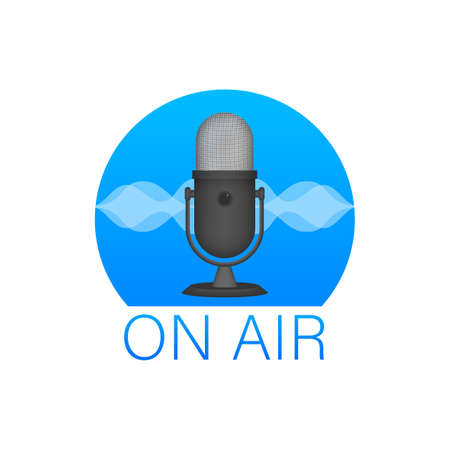 Podcast icon like on air live. Podcast. Badge, icon, stamp, logo. Radio broadcasting or streaming. Vector illustration.のイラスト素材