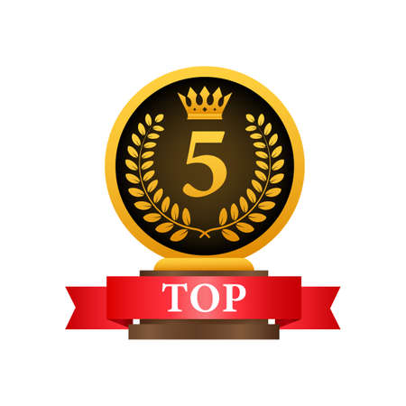Top 5 label. Golden laurel wreath icon. Vector stock illustration.のイラスト素材