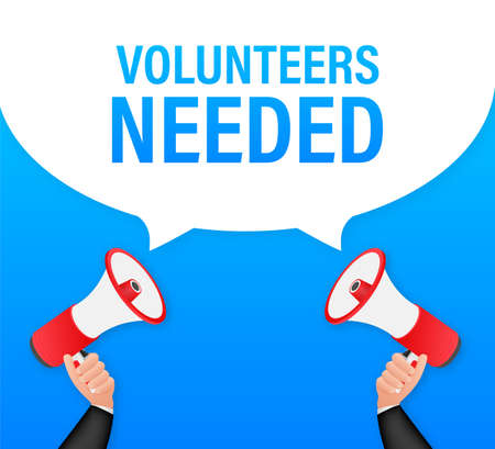 Megaphone Hand, business concept with text volunteers needed. Vector stock illustrationのイラスト素材