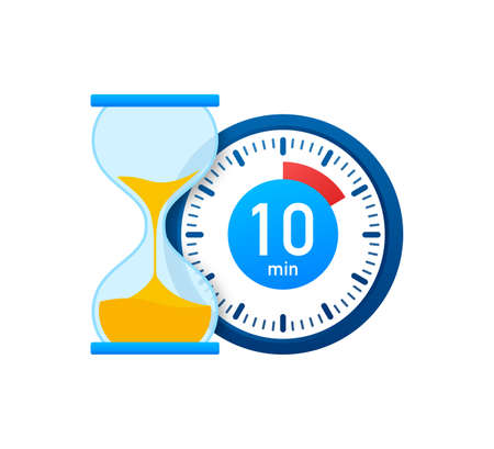 The 10 minutes, stopwatch vector icon. Stopwatch icon in flat style, 10 minutes timer on on color background. Vector stock illustrationのイラスト素材