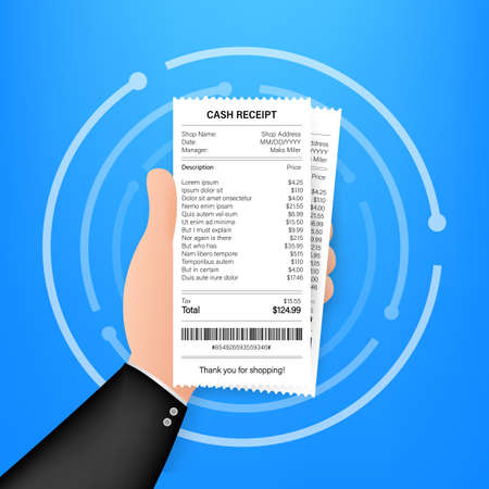 Receipt icon in a flat style isolated on a colored background. Invoice sign. Bill atm template or...