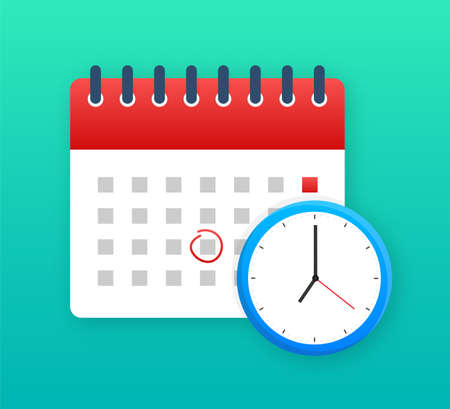 Calendar and clock icon. Wall calendar. Important, schedule, appointment date. Vector stock illustrationのイラスト素材