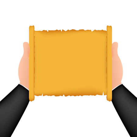 Rolled old papyrus file mockup. Realistic illustration of rolled old papyrus file. Vector illustrationのイラスト素材
