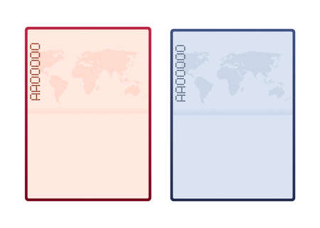Blank open passport template. International passport with sample personal data page. Vector stock illustration.のイラスト素材