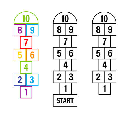 Set of child hopscotch game templates. Vector stock illustration.のイラスト素材