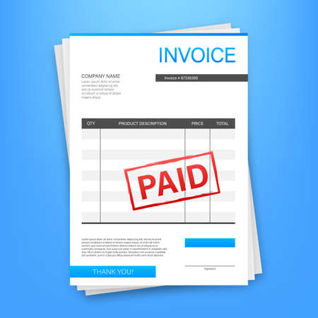 Invoice with paid stamp in clipboard. Accounting concept. Customer service. Vector stock illustration.のイラスト素材