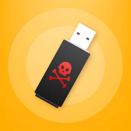 Computer virus on usb flash card. Virus protection. Vector stock illustration.のイラスト素材