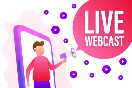 Live Webcast, megaphone no smartphone screen. Can be used for business concept. Vector stock illustration.のイラスト素材