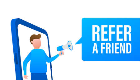 Refer a friend, megaphone no smartphone screen. Can be used for business concept. Vector stock illustration.のイラスト素材