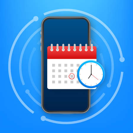 Calendar and clock icon. Wall calendar. Important, schedule, appointment date. Vector stock illustration.のイラスト素材
