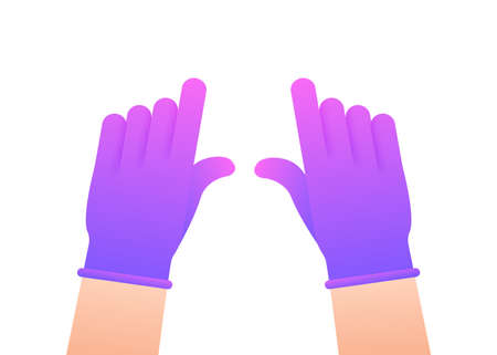 Hands putting on protective pinc gloves. Latex gloves. Vector stock illustration.のイラスト素材